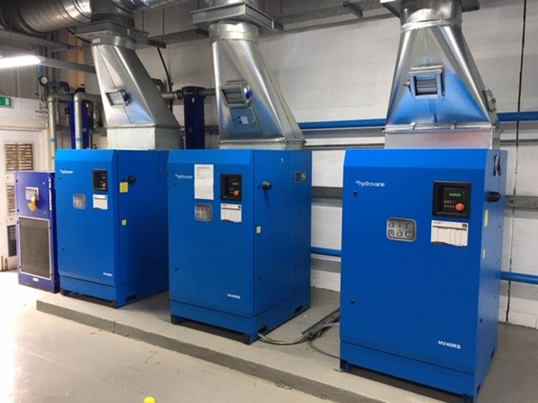 3 blue large Hydrovane Air Compressors